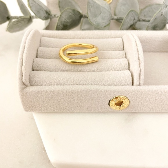 925 Sterling Silver Gold Bar Ring Minimalist Ring Dainty Gold Vermeil Ring - Picture 4 of 8